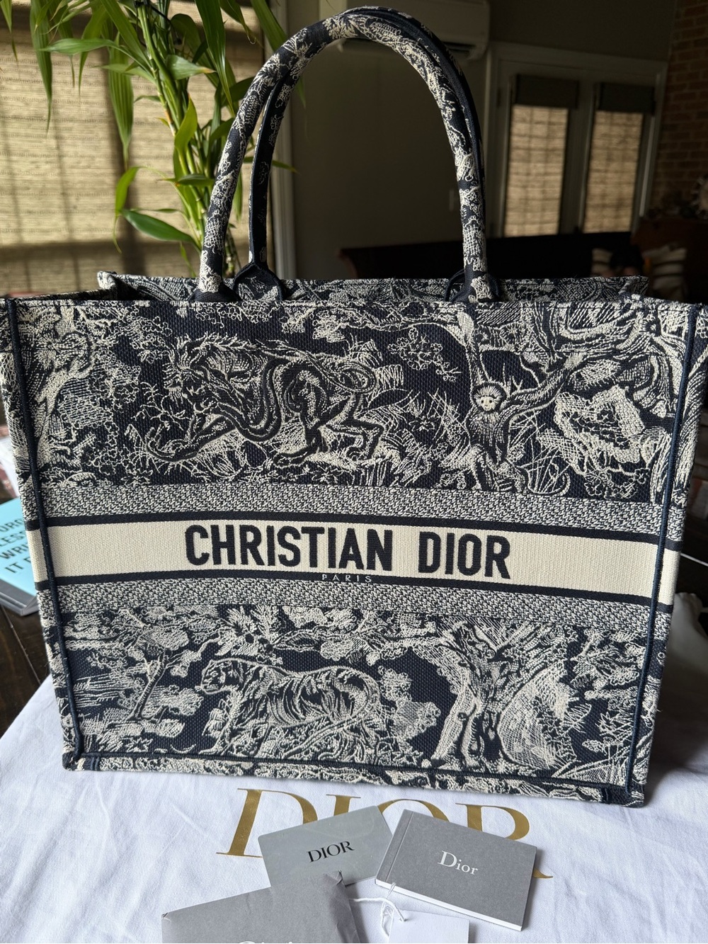 Dior Navy and Cream Toile Tote with Made in Italy Label